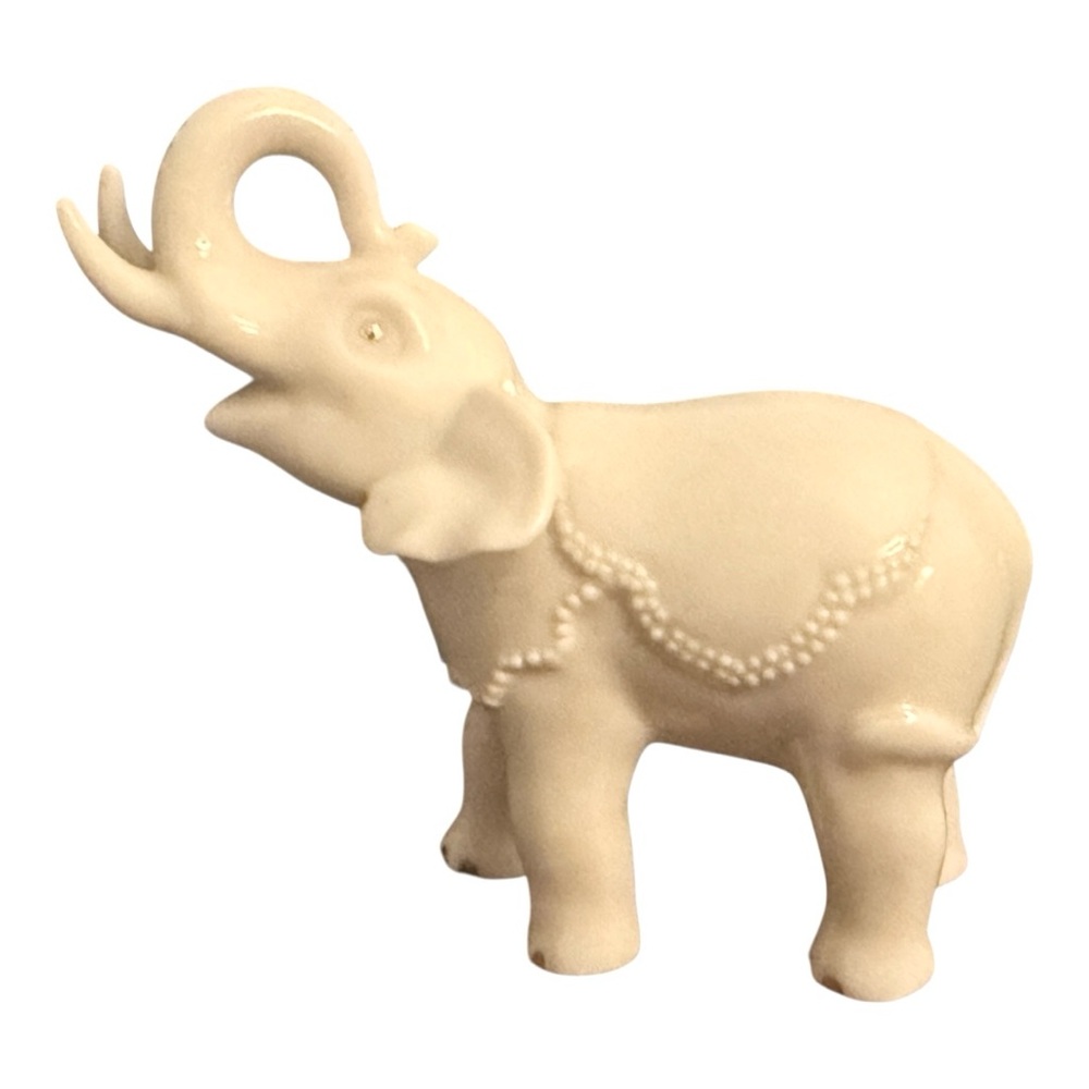 Vintage Lenox Porcelain Large Elephant Figurine in Cream w/ Gold, 4” Long